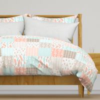 Tribal Boho Apricot Blue Gray Patchwork Cheater Quilt