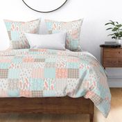 Tribal Boho Apricot Blue Gray Patchwork Cheater Quilt