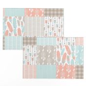 Tribal Boho Apricot Blue Gray Patchwork Cheater Quilt