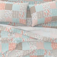 Tribal Boho Apricot Blue Gray Patchwork Cheater Quilt