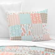 Tribal Boho Apricot Blue Gray Patchwork Cheater Quilt