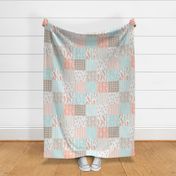 Tribal Boho Apricot Blue Gray Patchwork Cheater Quilt