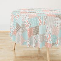 Tribal Boho Apricot Blue Gray Patchwork Cheater Quilt