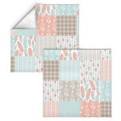 Tribal Boho Apricot Blue Gray Patchwork Cheater Quilt