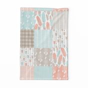 Tribal Boho Apricot Blue Gray Patchwork Cheater Quilt