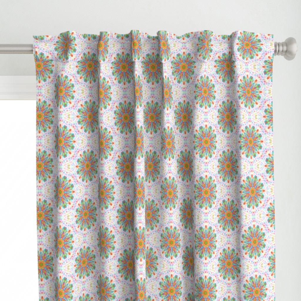 Loopy Loom Flowers With Pastel  Speckles on White - Large Scale