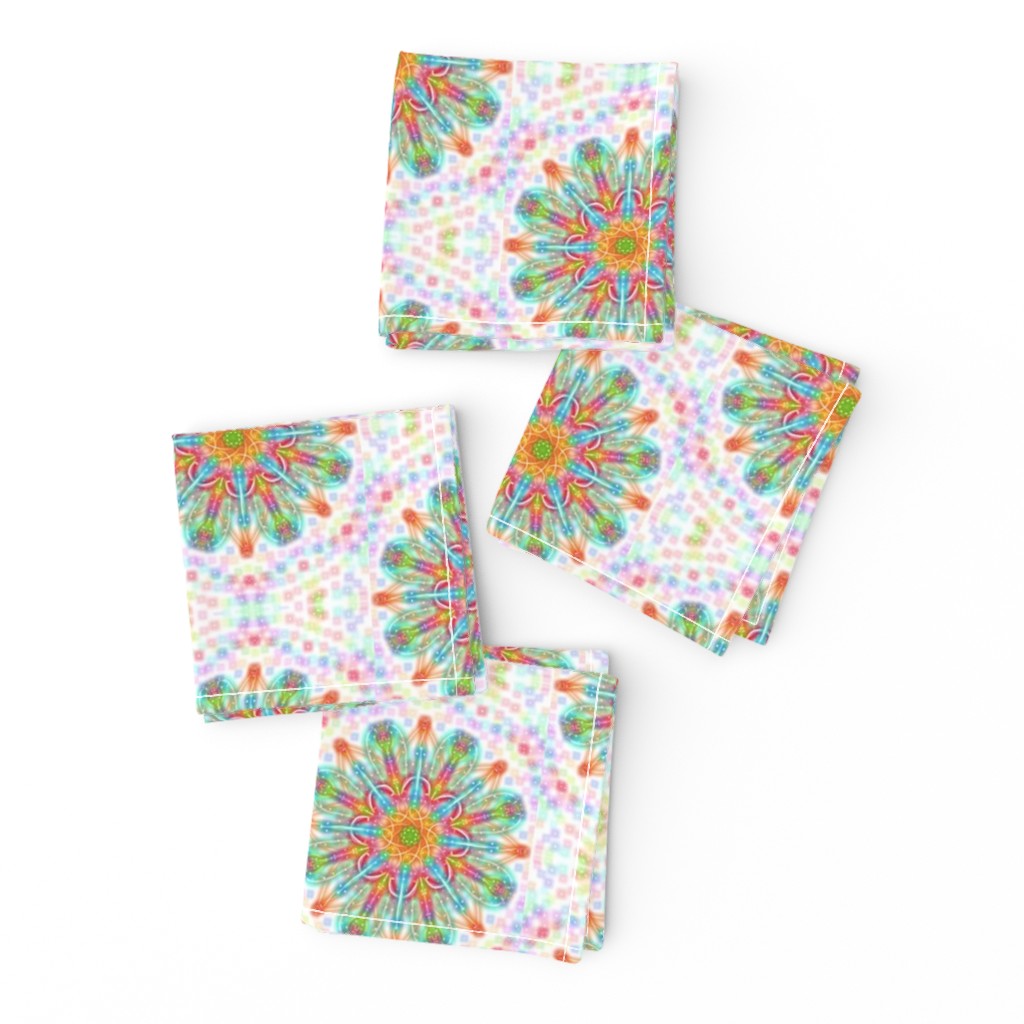 Loopy Loom Flowers With Pastel  Speckles on White - Large Scale