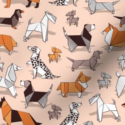 Small scale // Origami doggie friends // flesh background paper Chihuahuas Dachshunds Corgis Beagles German Shepherds Collies Poodles Terriers Dalmatians 
