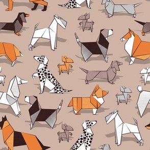 Small scale // Origami doggie friends // brown background paper Chihuahuas Dachshunds Corgis Beagles German Shepherds Collies Poodles Terriers Dalmatians 