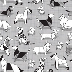 Small scale // Origami doggie friends // grey linen texture background coloring paper Chihuahuas Dachshunds Corgis Beagles German Shepherds Collies Poodles Terriers Dalmatians 