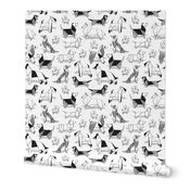 Small scale // Origami doggie friends // white background coloring paper Chihuahuas Dachshunds Corgis Beagles German Shepherds Collies Poodles Terriers Dalmatians 