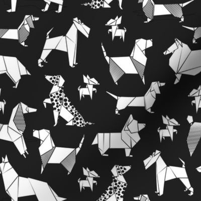 Small scale // Origami doggie friends // black background white coloring paper Chihuahuas Dachshunds Corgis Beagles German Shepherds Collies Poodles Terriers Dalmatians 