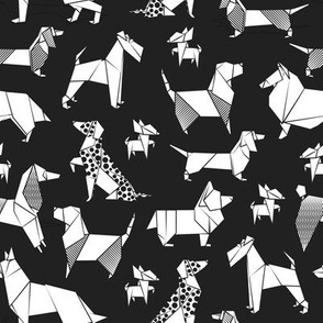 Small scale // Origami doggie friends // black background white coloring paper Chihuahuas Dachshunds Corgis Beagles German Shepherds Collies Poodles Terriers Dalmatians 