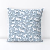 Small scale // Origami doggie friends // pastel blue background paper Chihuahuas Dachshunds Corgis Beagles German Shepherds Collies Poodles Terriers Dalmatians 