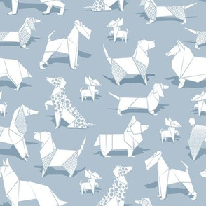 Small scale // Origami doggie friends // pastel blue background paper Chihuahuas Dachshunds Corgis Beagles German Shepherds Collies Poodles Terriers Dalmatians 