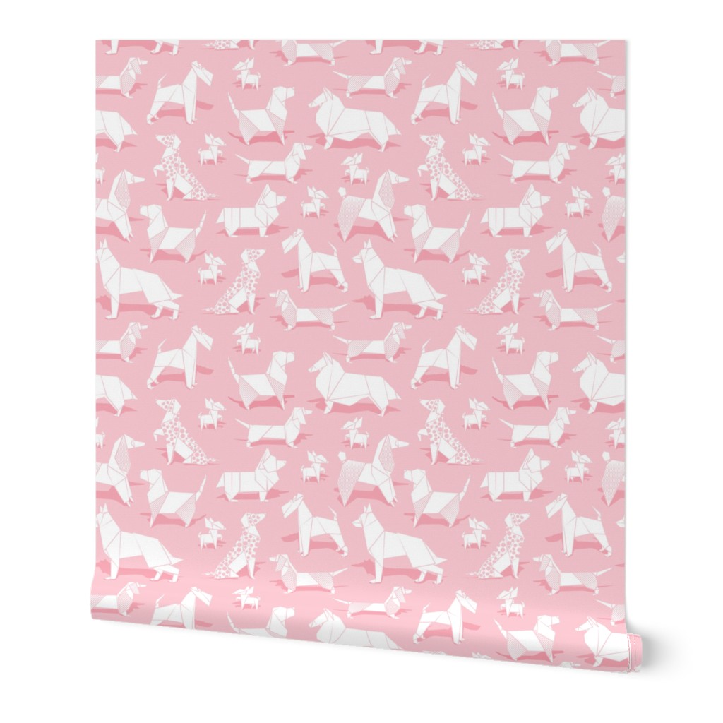 Small scale // Origami doggie friends // pastel pink background paper Chihuahuas Dachshunds Corgis Beagles German Shepherds Collies Poodles Terriers Dalmatians 