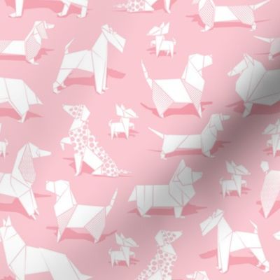 Small scale // Origami doggie friends // pastel pink background paper Chihuahuas Dachshunds Corgis Beagles German Shepherds Collies Poodles Terriers Dalmatians 