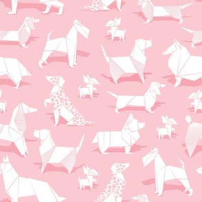 Small scale // Origami doggie friends // pastel pink background paper Chihuahuas Dachshunds Corgis Beagles German Shepherds Collies Poodles Terriers Dalmatians 
