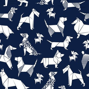 Small scale // Origami doggie friends // oxford navy blue background paper Chihuahuas Dachshunds Corgis Beagles German Shepherds Collies Poodles Terriers Dalmatians 