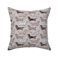 Small scale // Origami Dachshunds sausage dogs // grey linen texture background