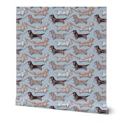 Small scale // Origami Dachshunds sausage dogs // pale blue background