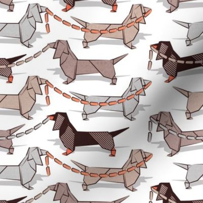 Small scale // Origami Dachshunds sausage dogs // small scale // white background