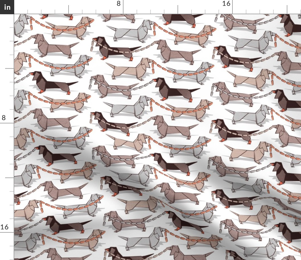 Small scale // Origami Dachshunds sausage dogs // small scale // white background