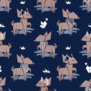 Small scale // Origami Chihuahuas // oxford navy blue background cardboard dogs