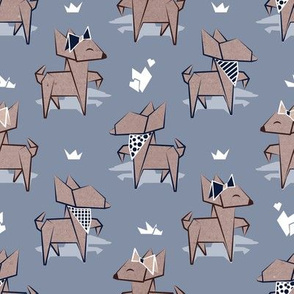 Small scale // Origami Chihuahuas // pale blue background cardboard dogs