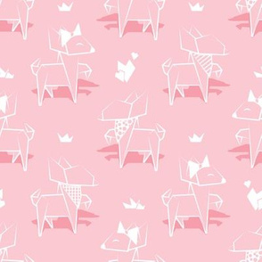 Small scale // Origami Chihuahuas // pastel pink background lined dogs