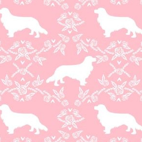 cavalier king charles spaniel silhouette floral dog breed fabric pink