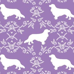 cavalier king charles spaniel silhouette floral dog breed fabric purple