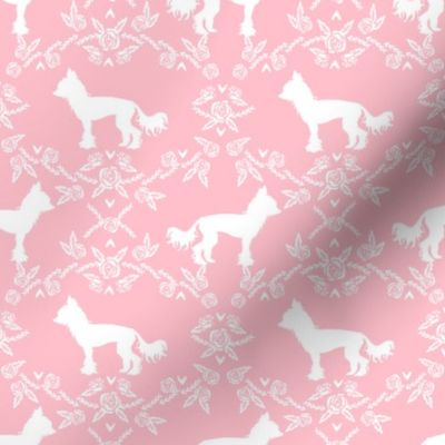 chinese crested dog breed silhouette floral fabric pink