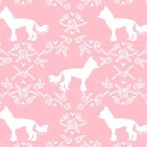 chinese crested dog breed silhouette floral fabric pink