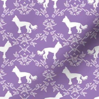 chinese crested dog breed silhouette floral fabric purple