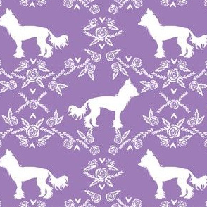 chinese crested dog breed silhouette floral fabric purple