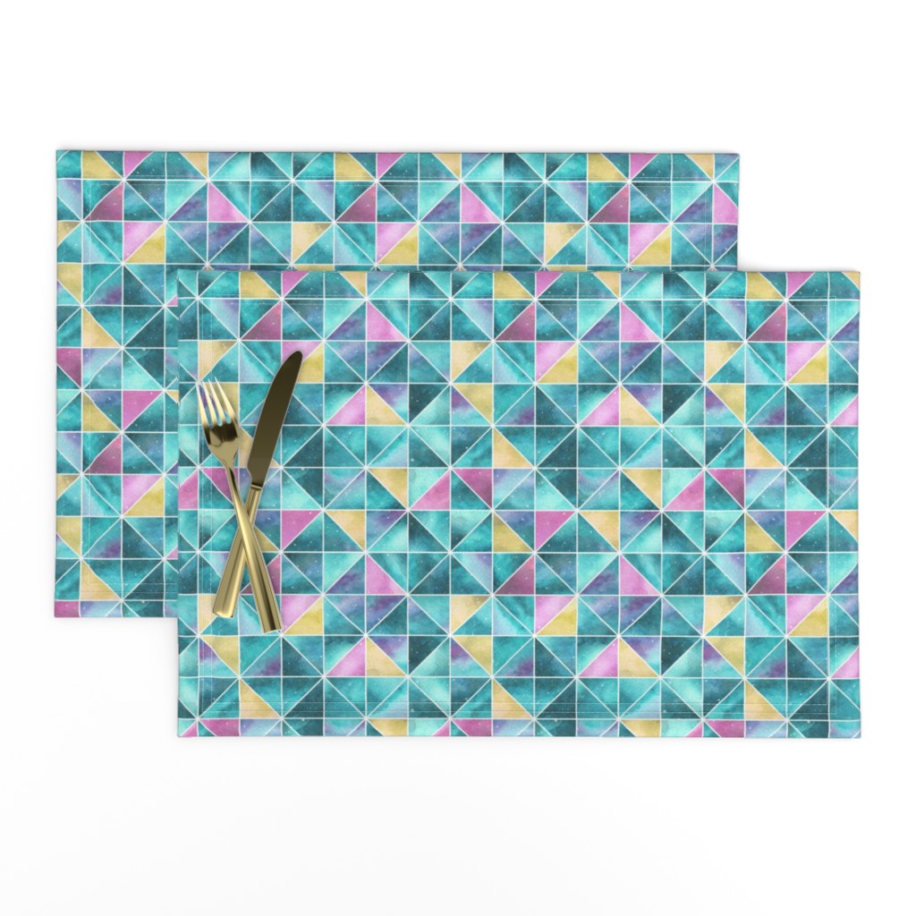 Watercolour Squares and Triangles - teal, pink and yellow