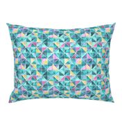 Watercolour Squares and Triangles - teal, pink and yellow