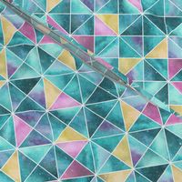 Watercolour Squares and Triangles - teal, pink and yellow