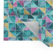 Watercolour Squares and Triangles - teal, pink and yellow