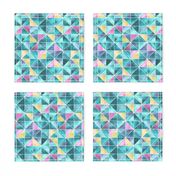 Watercolour Squares and Triangles - teal, pink and yellow