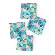 Watercolour Squares and Triangles - teal, pink and yellow