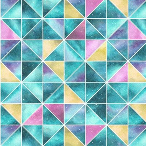 Watercolour Squares and Triangles - teal, pink and yellow