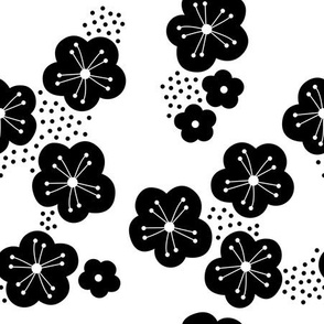 Sweet minimal style cherry blossom spring summer design black and white botanical monochrome