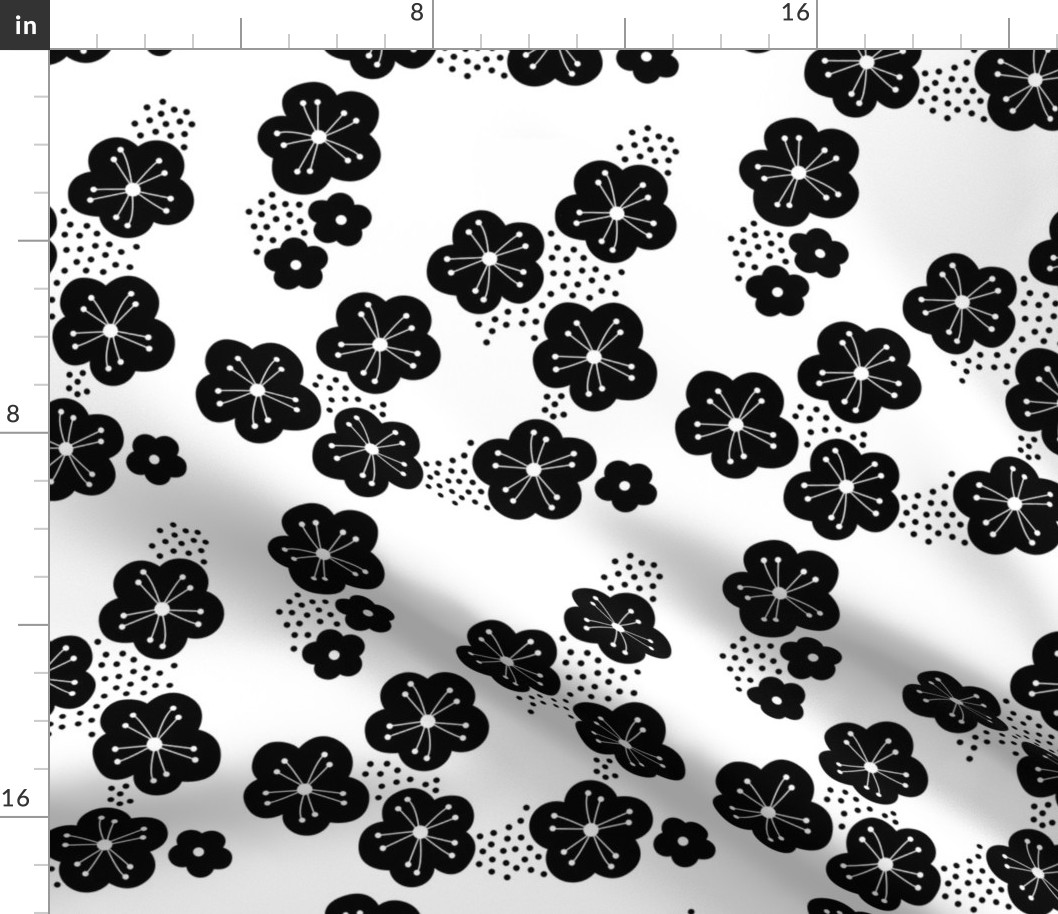 Sweet minimal style cherry blossom spring summer design black and white botanical monochrome