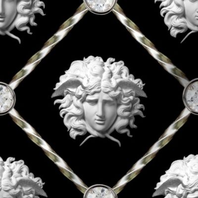 1 diamonds jewels gems trellis interlinked criss cross interconnected connected medusa baroque rococo silver black white Greek Greece gorgons mythology   inspired    