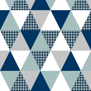 triangle patchwork - crib sheet, crib blanket, baby, triangle quilt, buffalo plaid baby boy navy and blue