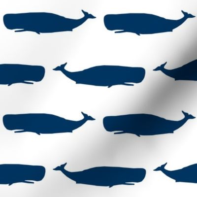 navy whales fabric - nautical ocean, baby, nursery design
