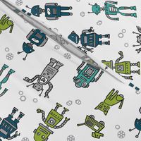 robots // robot fabric kids boy room girls decor gender neutral machines white blue