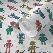 robots // robot fabric kids boy room girls decor gender neutral machines white medium